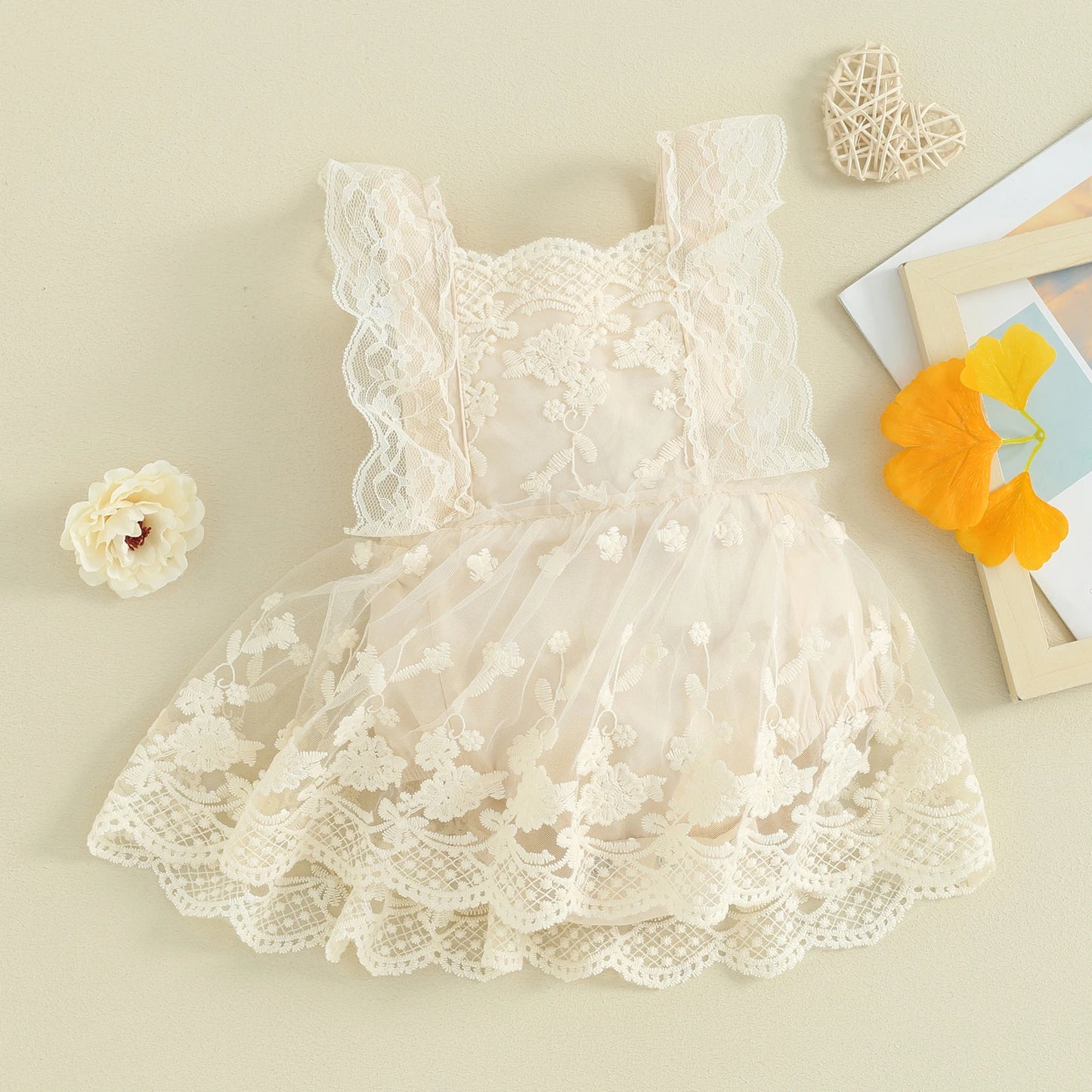 Delicate Floral Lace Baby Romper