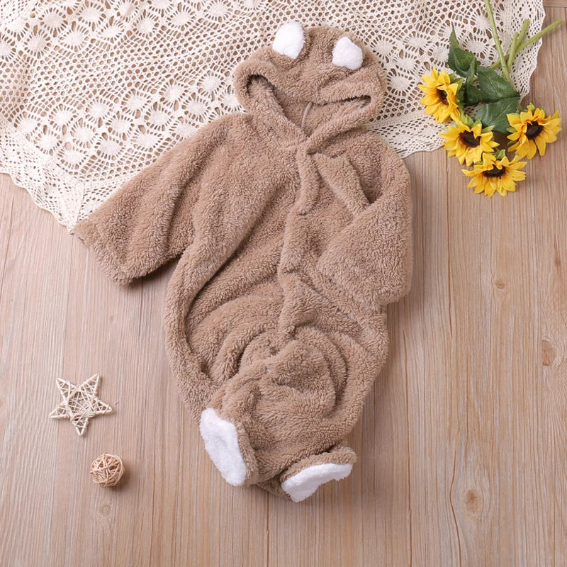 Cozy Bear Hooded Baby Onesie