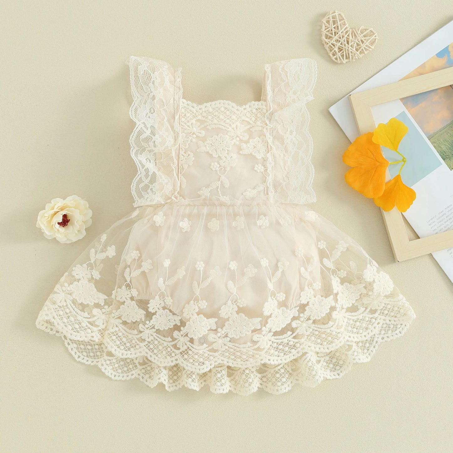 Delicate Floral Lace Baby Romper