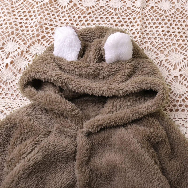 Cozy Bear Hooded Baby Onesie