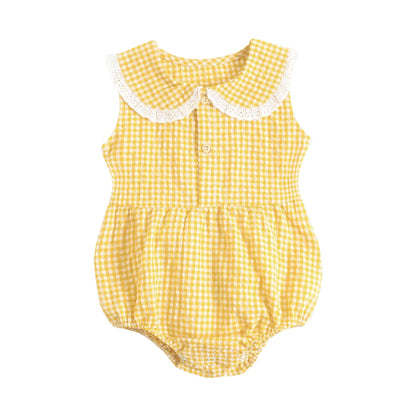 Gingham Sleeveless Baby Rompers