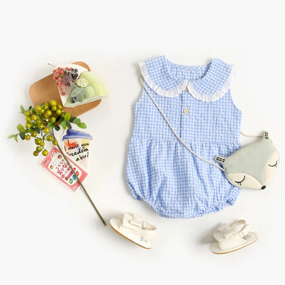 Gingham Sleeveless Baby Rompers