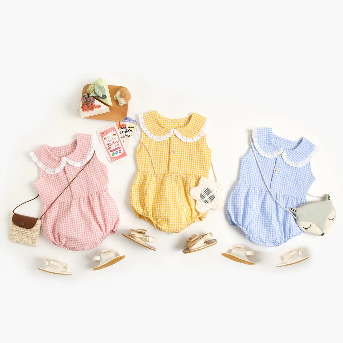 Gingham Sleeveless Baby Rompers