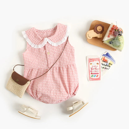 Gingham Sleeveless Baby Rompers