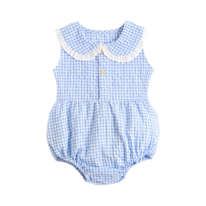Gingham Sleeveless Baby Rompers