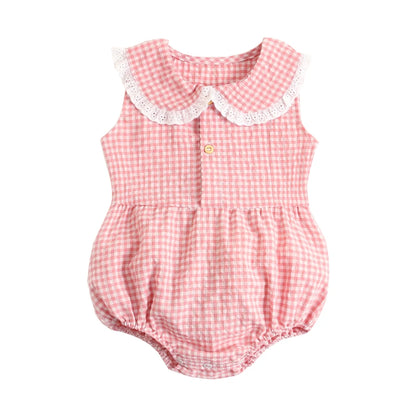 Gingham Sleeveless Baby Rompers