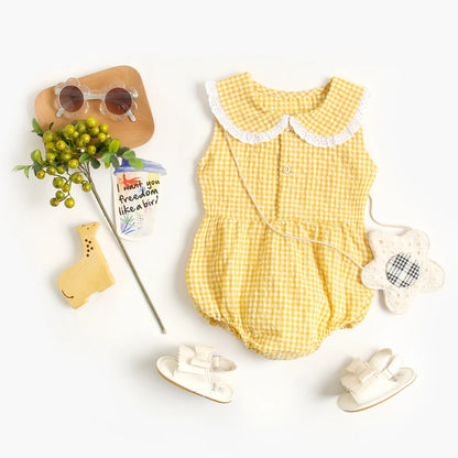 Gingham Sleeveless Baby Rompers