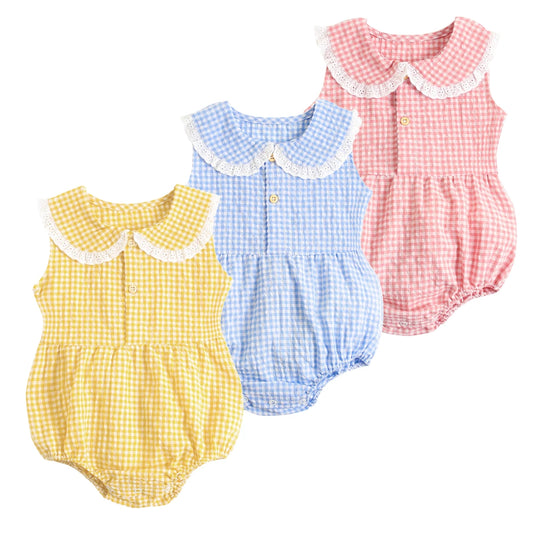 Gingham Sleeveless Baby Rompers