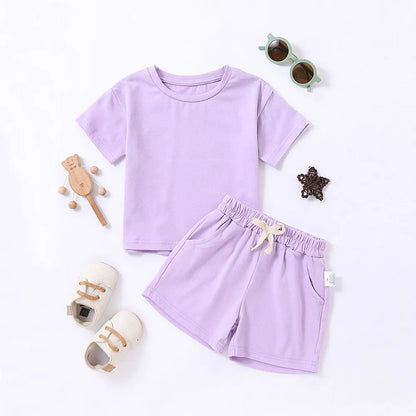Kids' Solid Color T-Shirt & Shorts Set