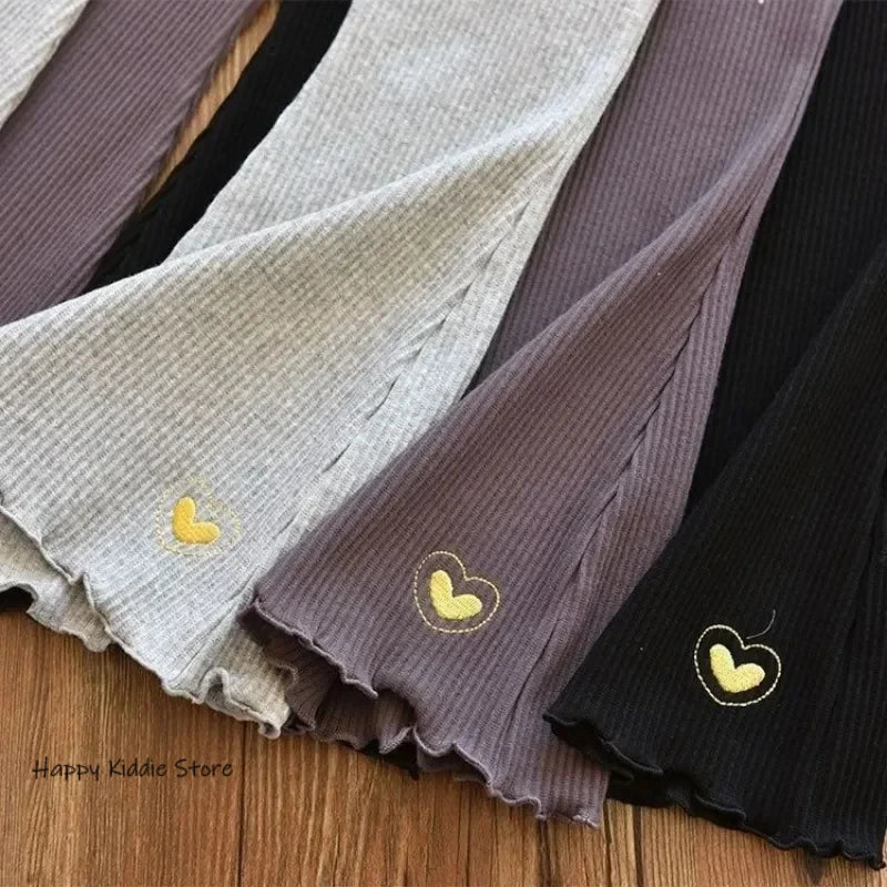 Soft Ribbed Flare Leggings with Heart Detail