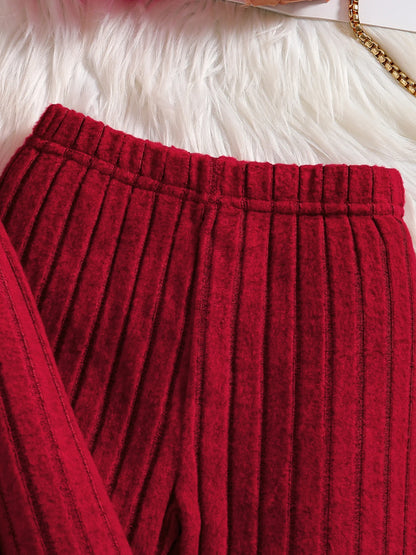 Trendy Ribbed Turtleneck, Flare Pants, and Belt Set