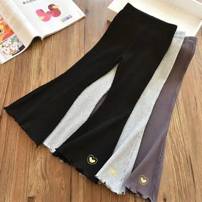 Soft Ribbed Flare Leggings with Heart Detail