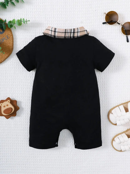 Black Baby Romper with Plaid Collar