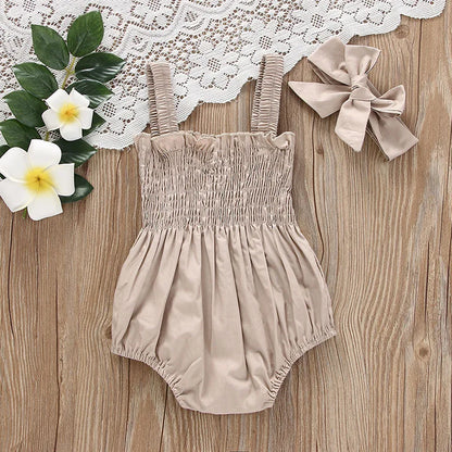 Smocked Baby Romper with Bow