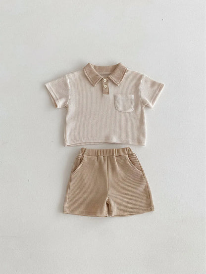 Little Gentleman Ribbed Polo & Shorts Set