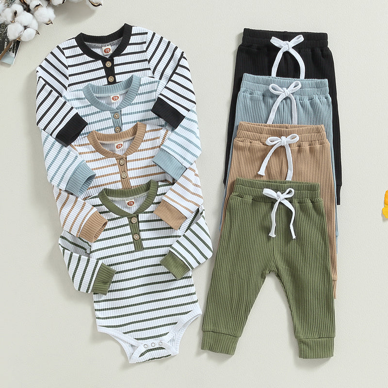 Ribbed Stripe Bodysuit & Pants Set
