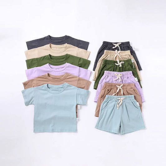 Kids' Solid Color T-Shirt & Shorts Set