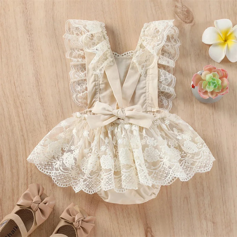 Elegant Lace Ruffle Baby Romper