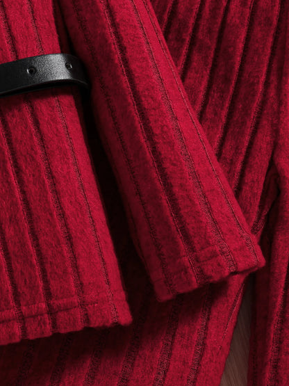Trendy Ribbed Turtleneck, Flare Pants, and Belt Set
