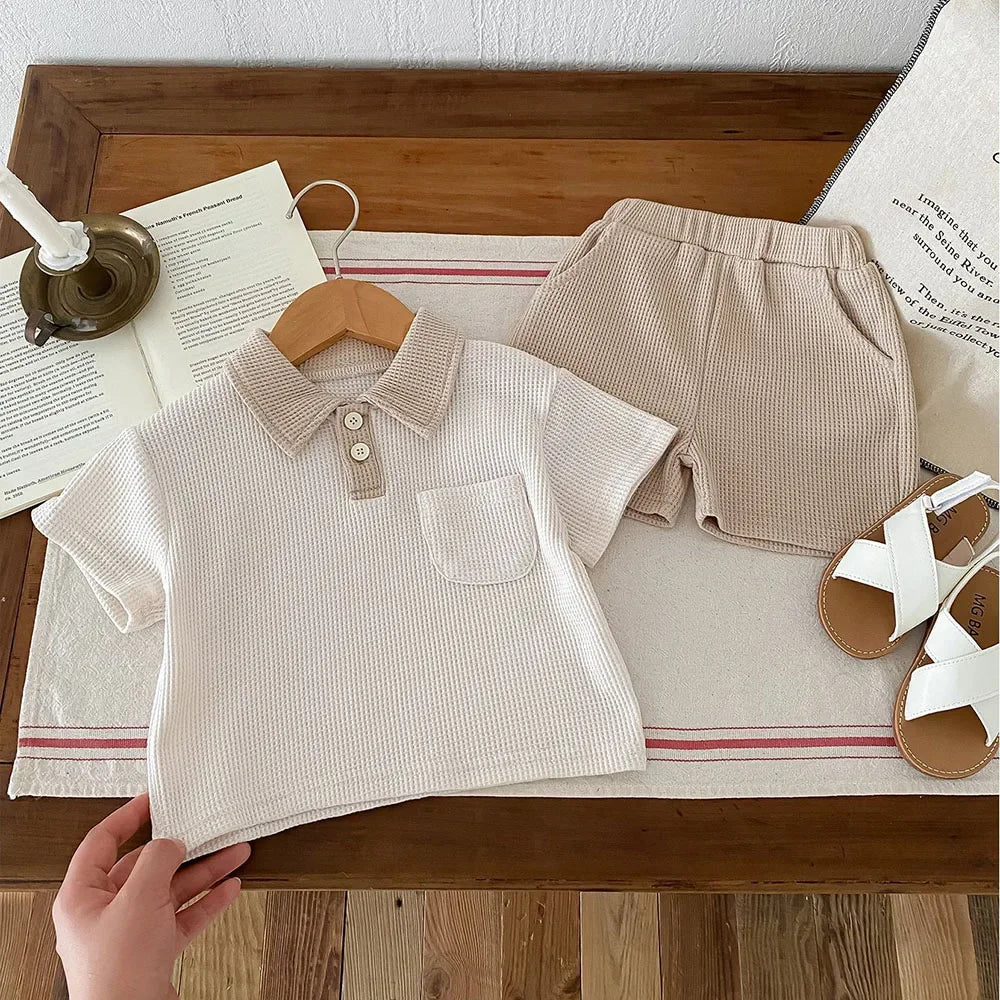 Little Gentleman Ribbed Polo & Shorts Set