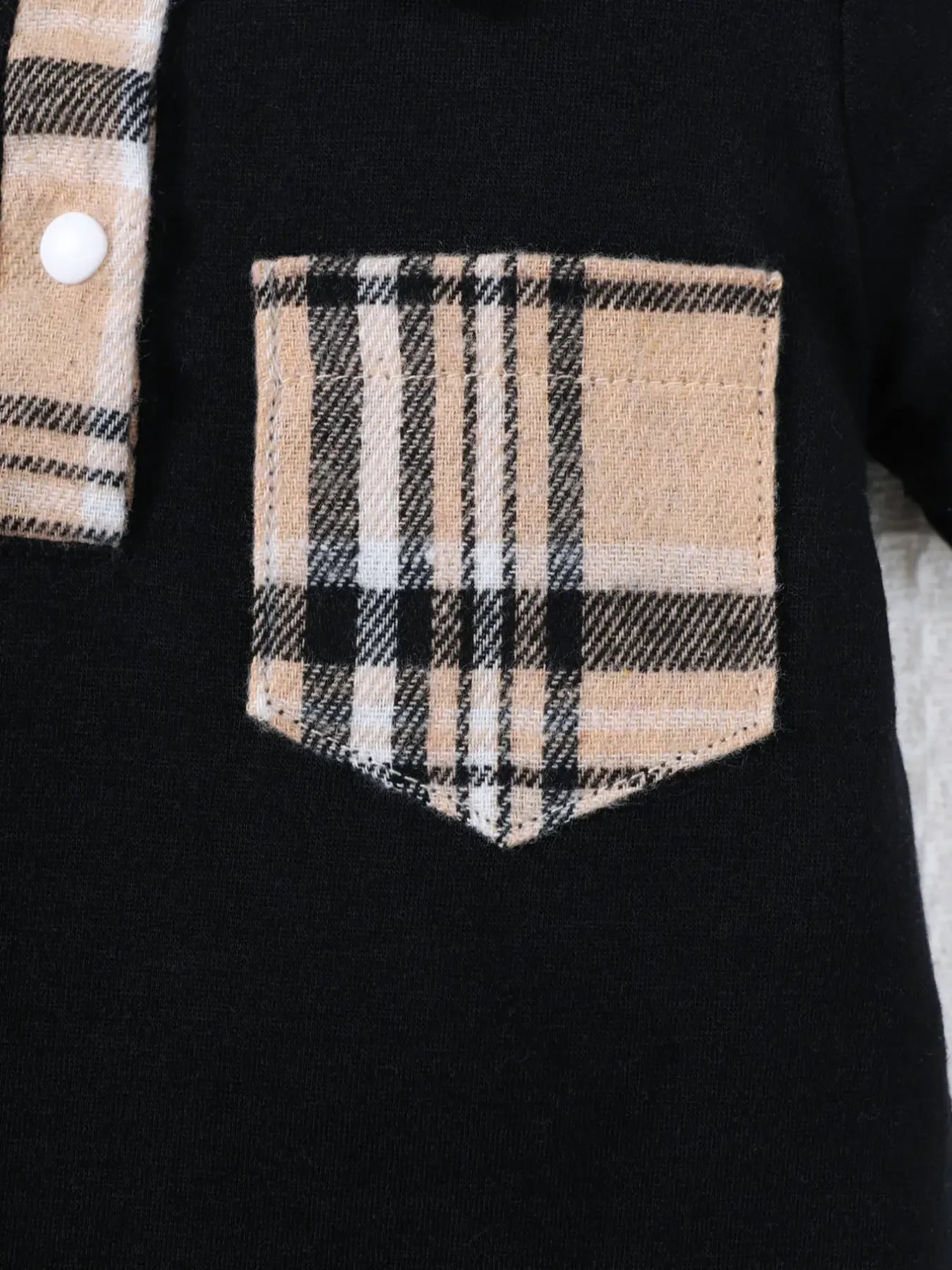 Black Baby Romper with Plaid Collar