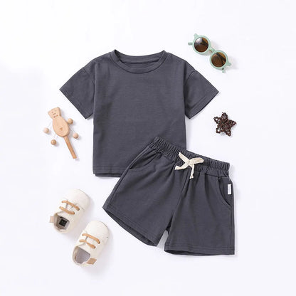 Kids' Solid Color T-Shirt & Shorts Set