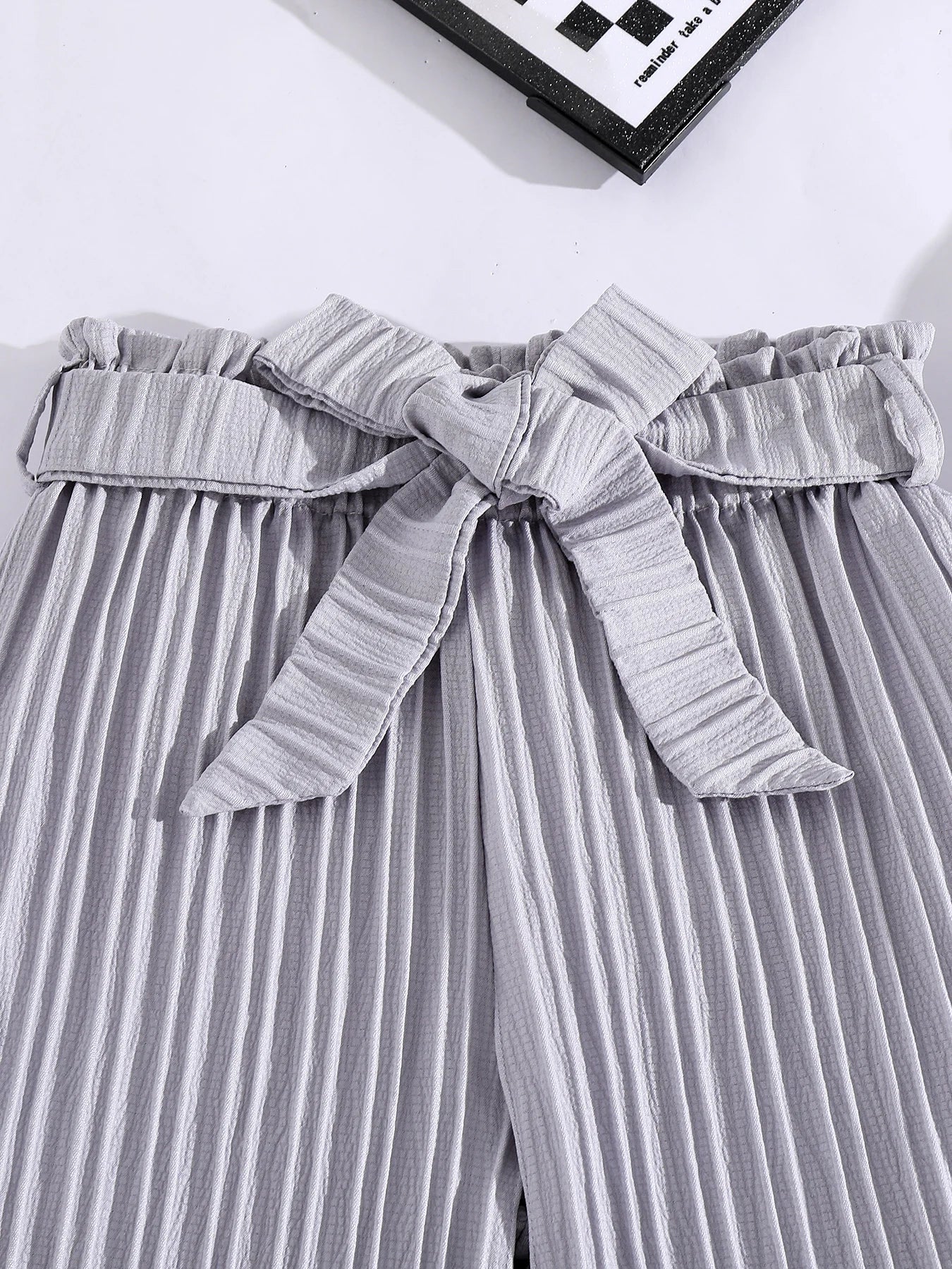 Stylish Pleated Paper Bag Waist Pants with Tie