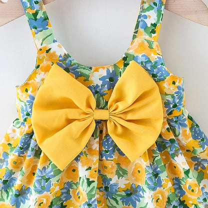 Floral Sundress & Sun Hat Set with Bow