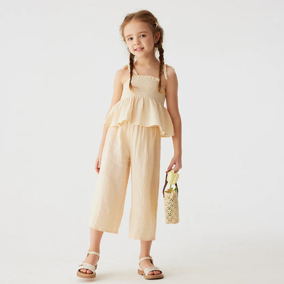Crinkle Tie-Shoulder Top & Wide-Leg Pants Set