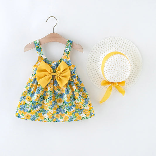 Floral Sundress & Sun Hat Set with Bow