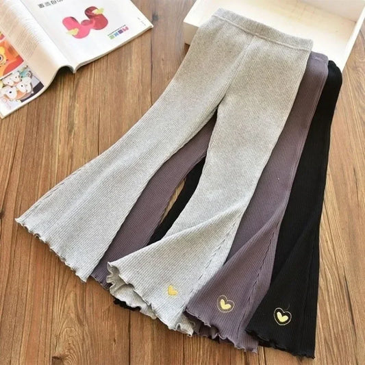 Soft Ribbed Flare Leggings with Heart Detail