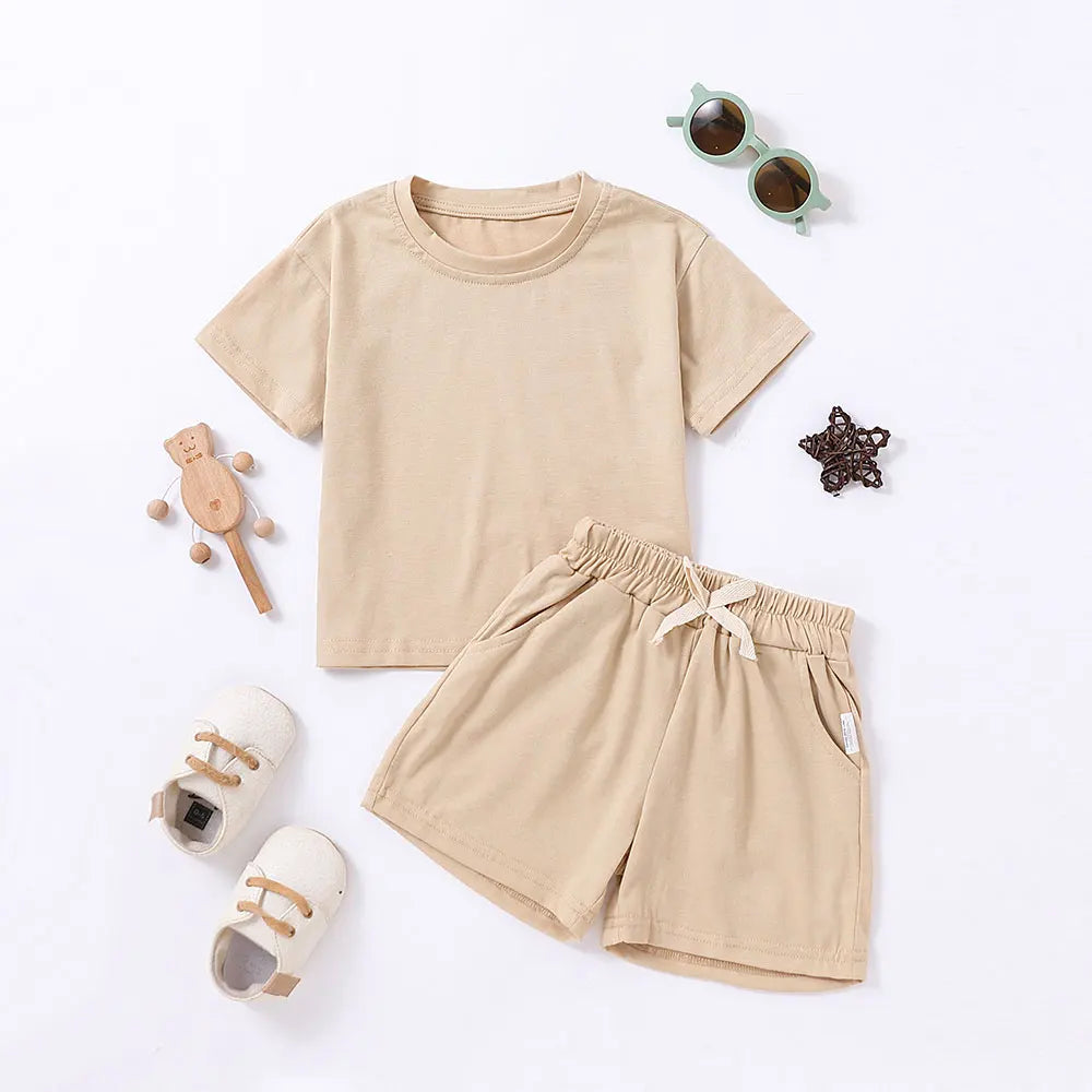 Kids' Solid Color T-Shirt & Shorts Set