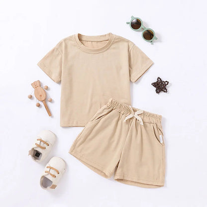 Kids' Solid Color T-Shirt & Shorts Set