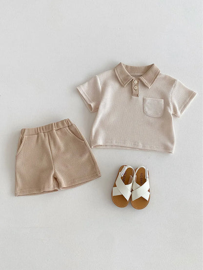 Little Gentleman Ribbed Polo & Shorts Set