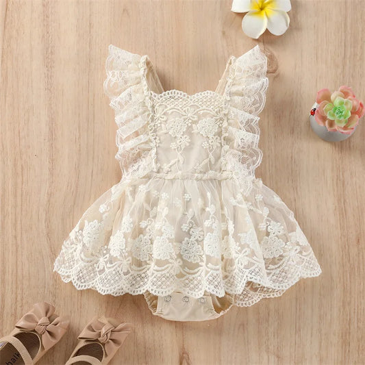 Elegant Lace Ruffle Baby Romper