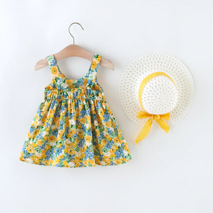 Floral Sundress & Sun Hat Set with Bow