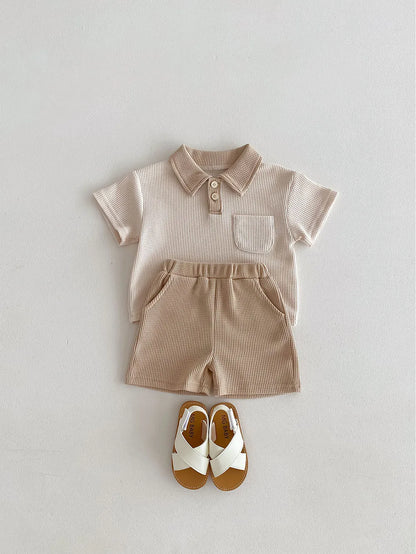 Little Gentleman Ribbed Polo & Shorts Set