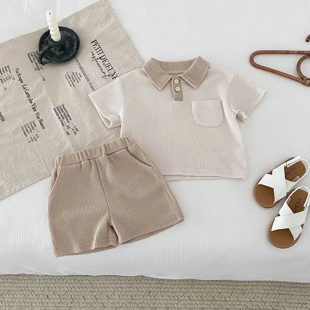 Little Gentleman Ribbed Polo & Shorts Set