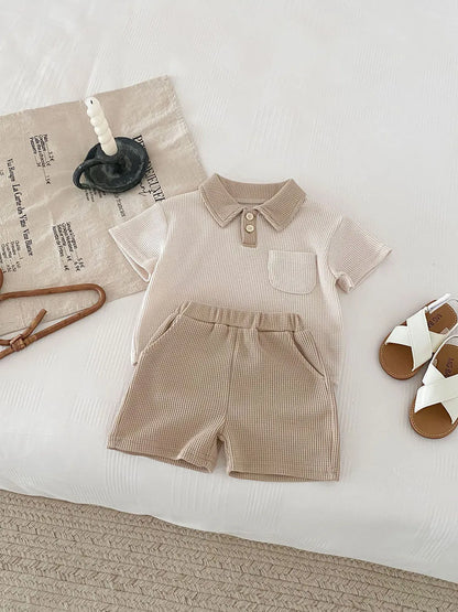 Little Gentleman Ribbed Polo & Shorts Set