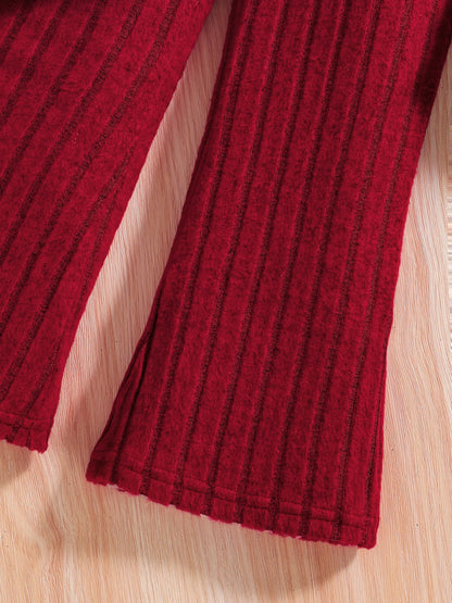 Trendy Ribbed Turtleneck, Flare Pants, and Belt Set