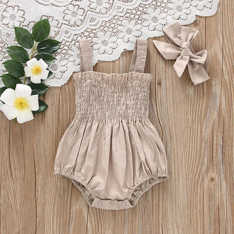 Smocked Baby Romper with Bow
