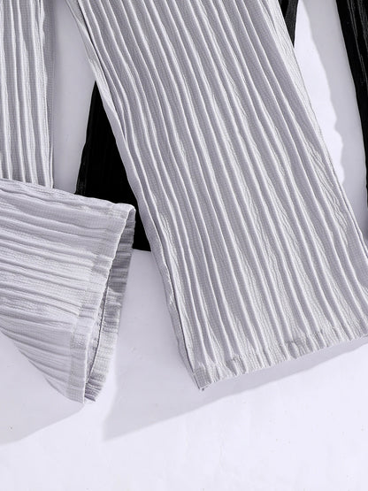 Stylish Pleated Paper Bag Waist Pants with Tie