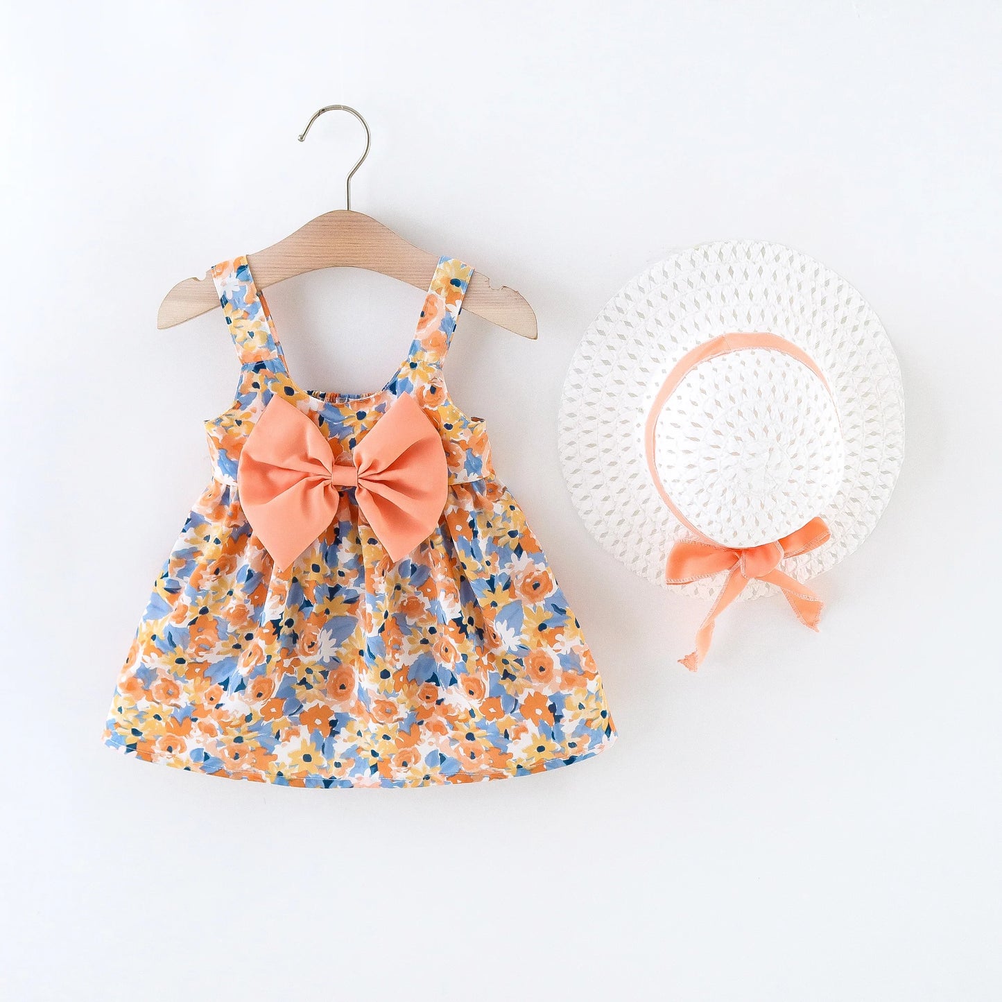 Floral Sundress & Sun Hat Set with Bow