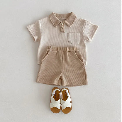 Little Gentleman Ribbed Polo & Shorts Set