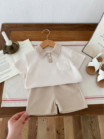 Little Gentleman Ribbed Polo & Shorts Set