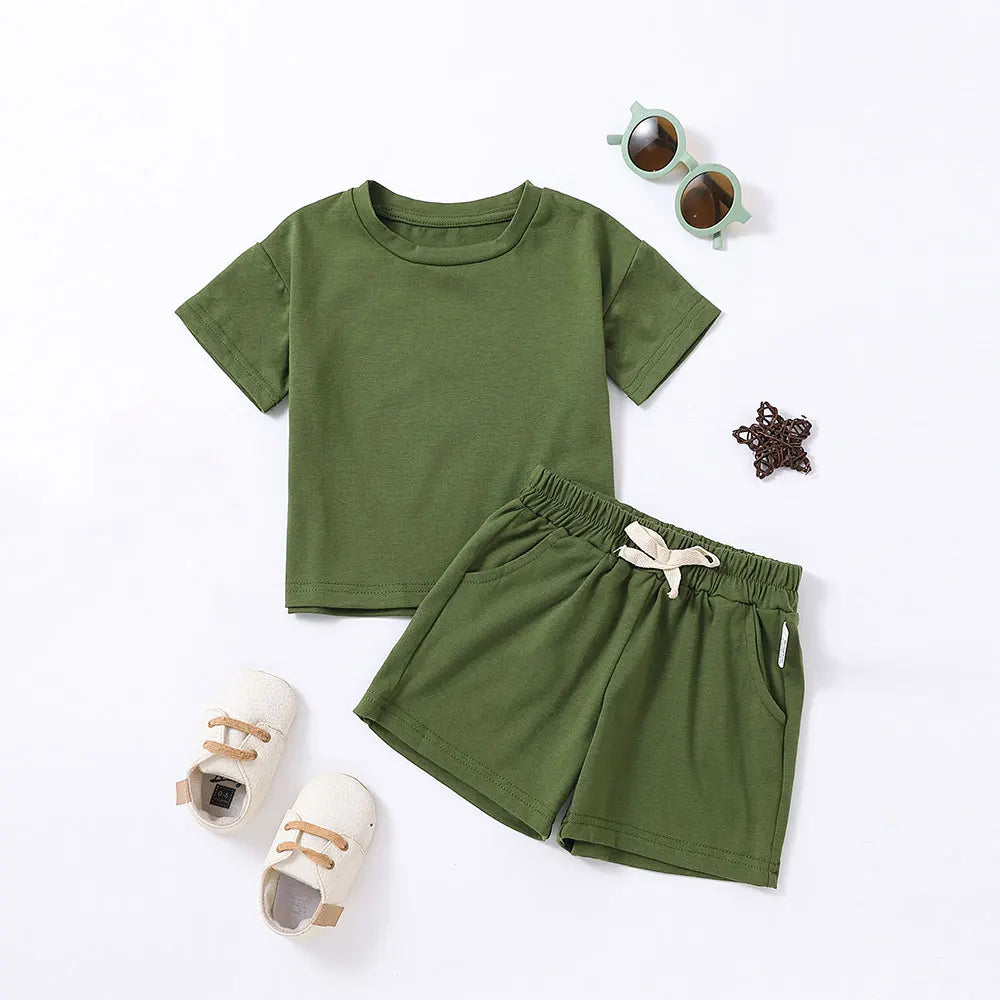 Kids' Solid Color T-Shirt & Shorts Set