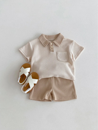 Little Gentleman Ribbed Polo & Shorts Set