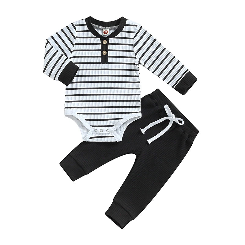 Ribbed Stripe Bodysuit & Pants Set