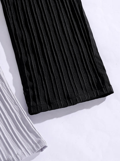 Stylish Pleated Paper Bag Waist Pants with Tie