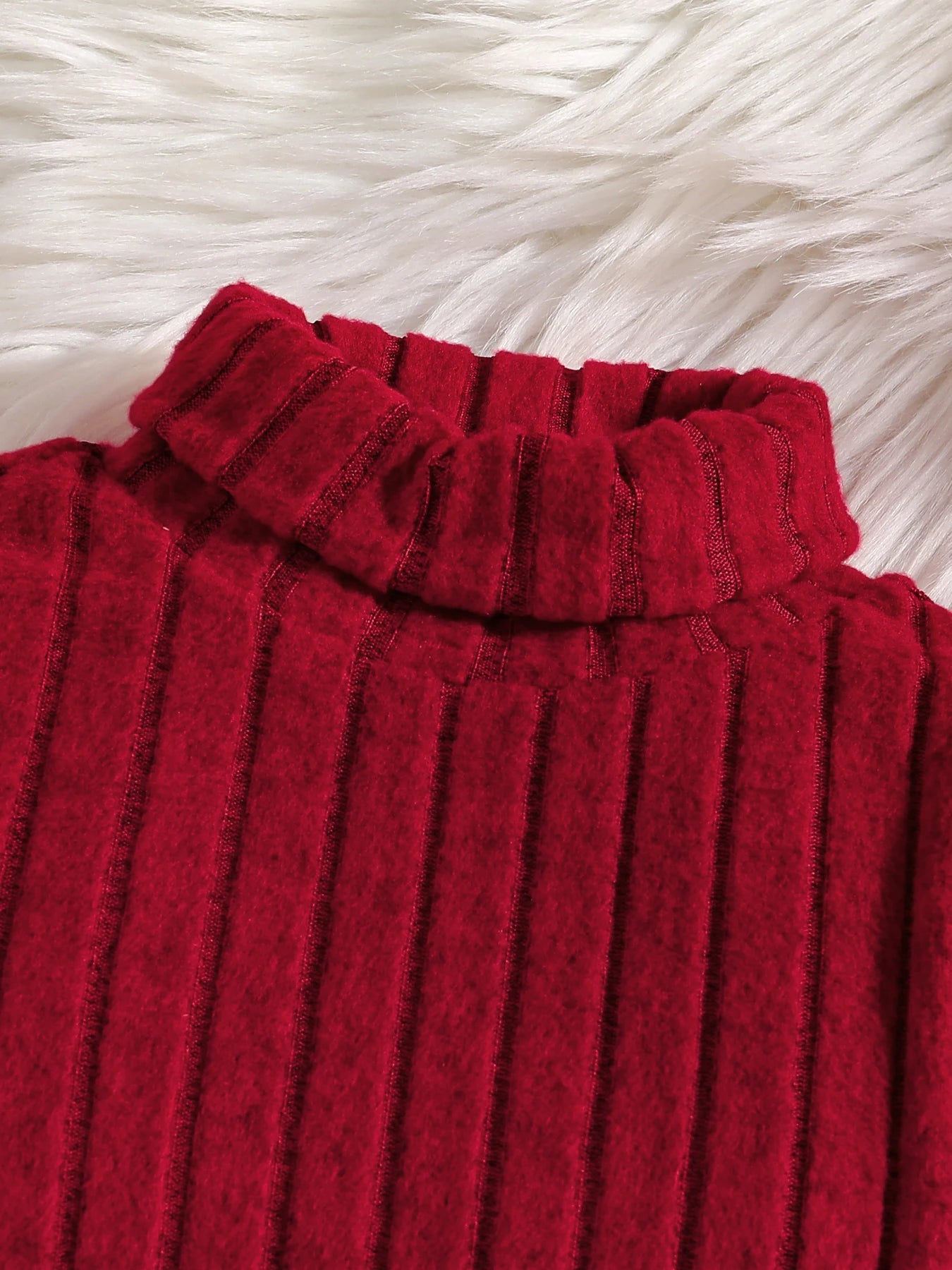 Trendy Ribbed Turtleneck, Flare Pants, and Belt Set